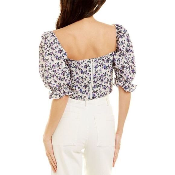70/21 Off-Shoulder floral print puff sleeve crop top Size M - Picture 2 of 9